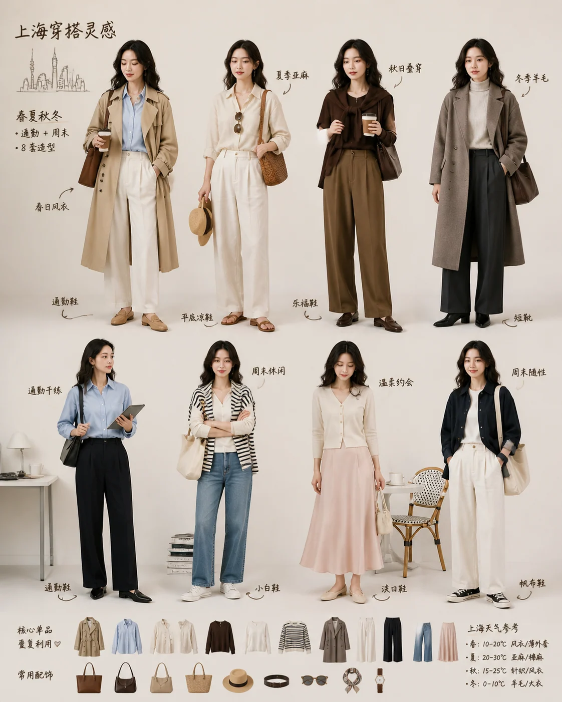Seasonal city outfit collage with handwritten styling labels