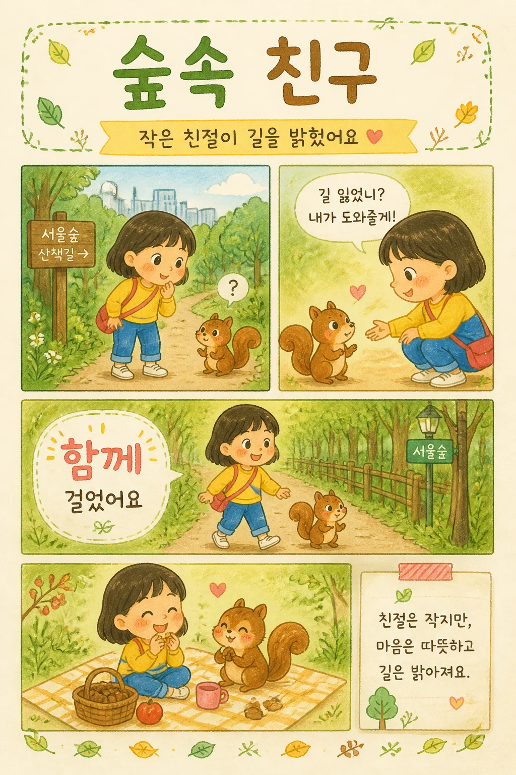 한국어 숲속 우정 그림책 내지 예시