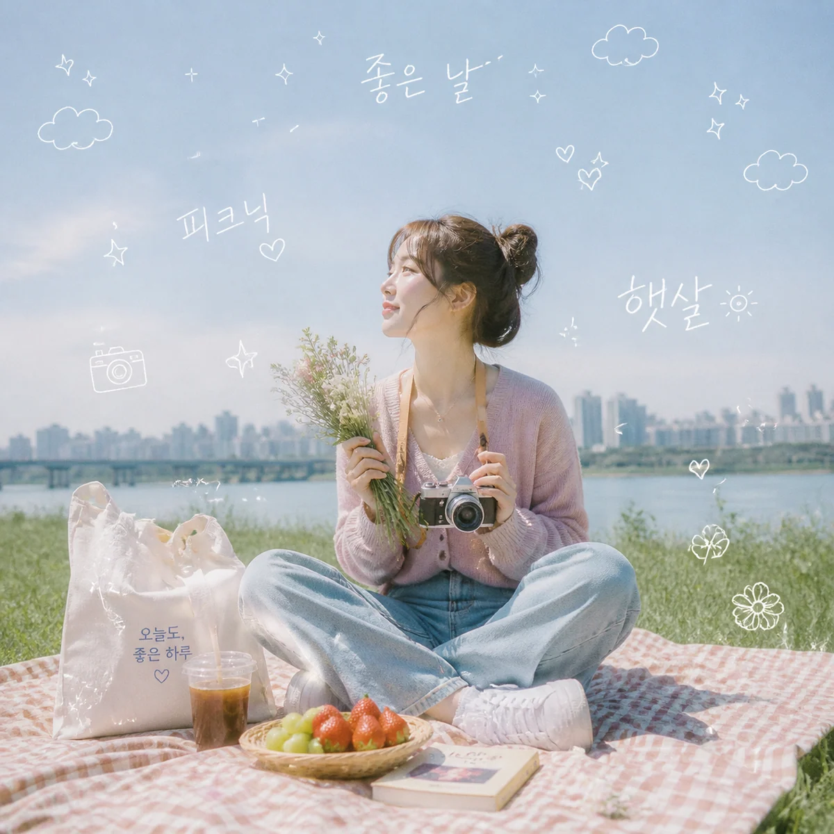 서울 한강 피크닉 감성 사진과 손글씨 낙서