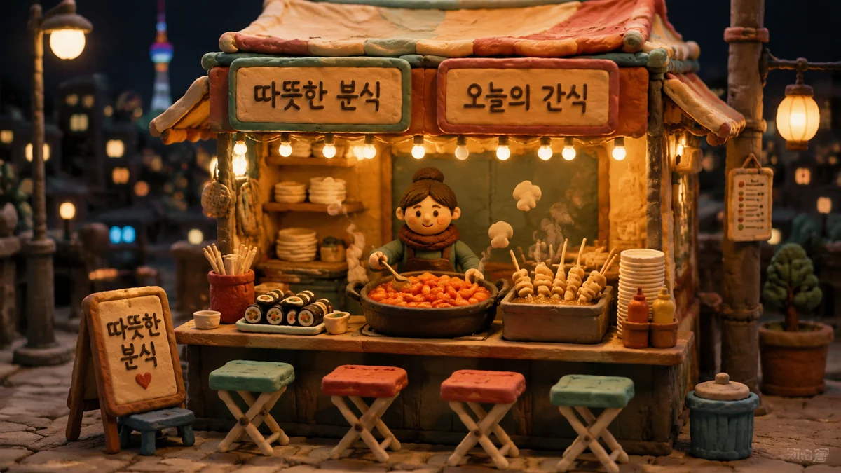 서울 길거리 음식 클레이 애니메이션 예시