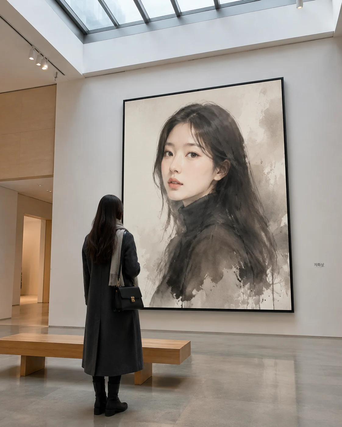 Exemplo de autorretrato limpo em galeria white cube de Seul