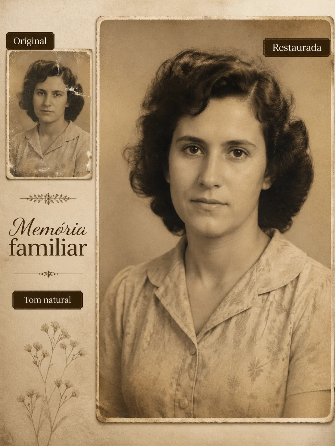 Clean restored sepia family album photo