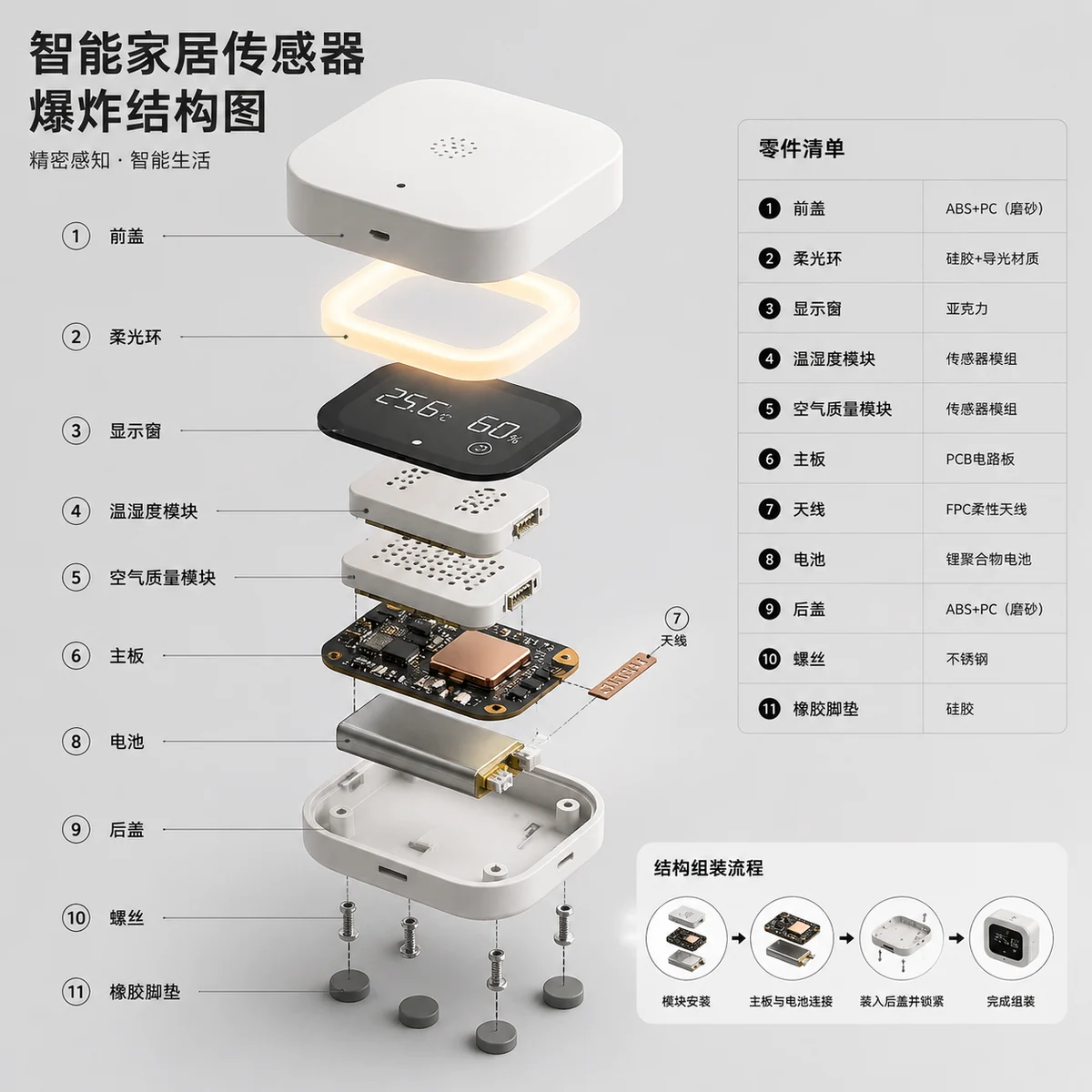 智能家居传感器爆炸结构图示例