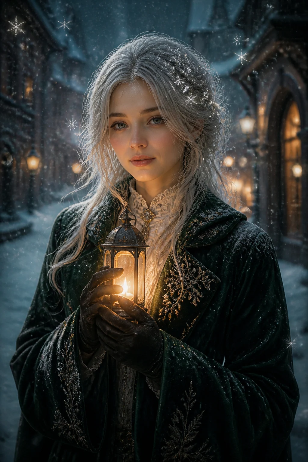 Silver-haired fantasy muse with winter lanterns sample