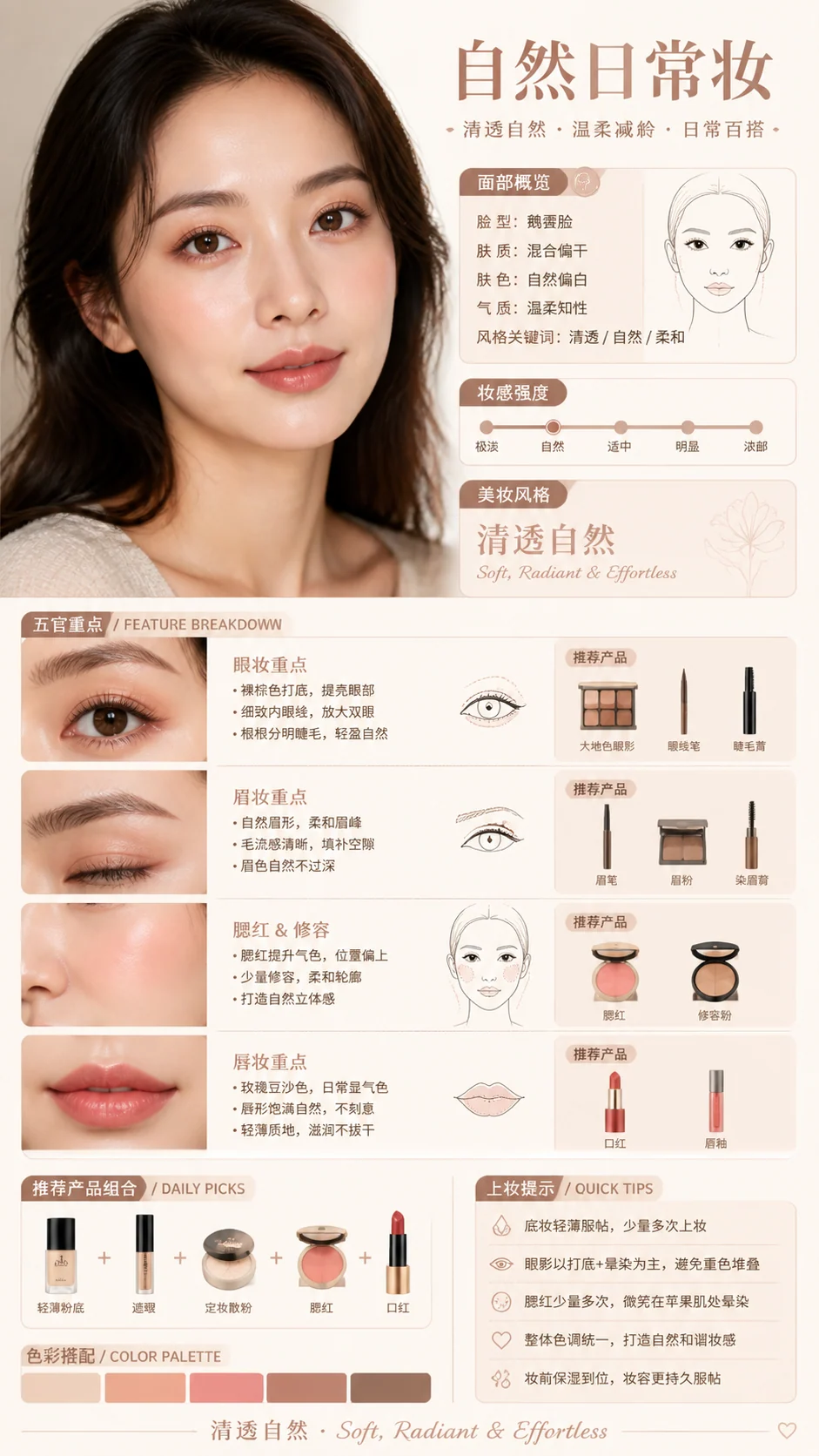 Soft glam makeup analysis infographic sample