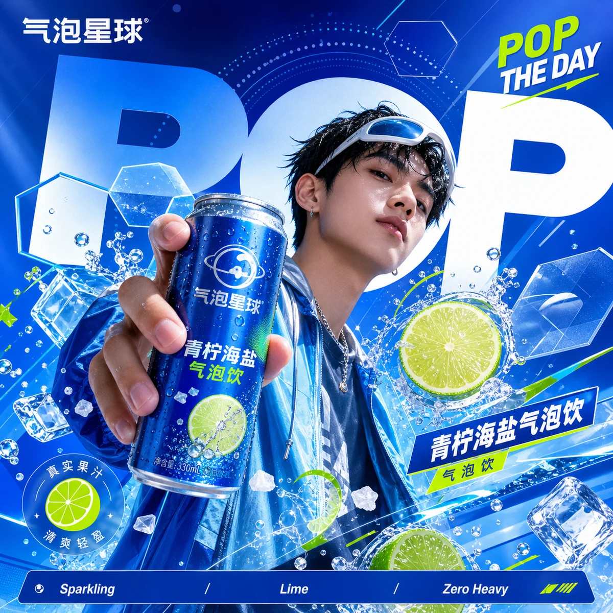 气泡饮方形几何海报示例