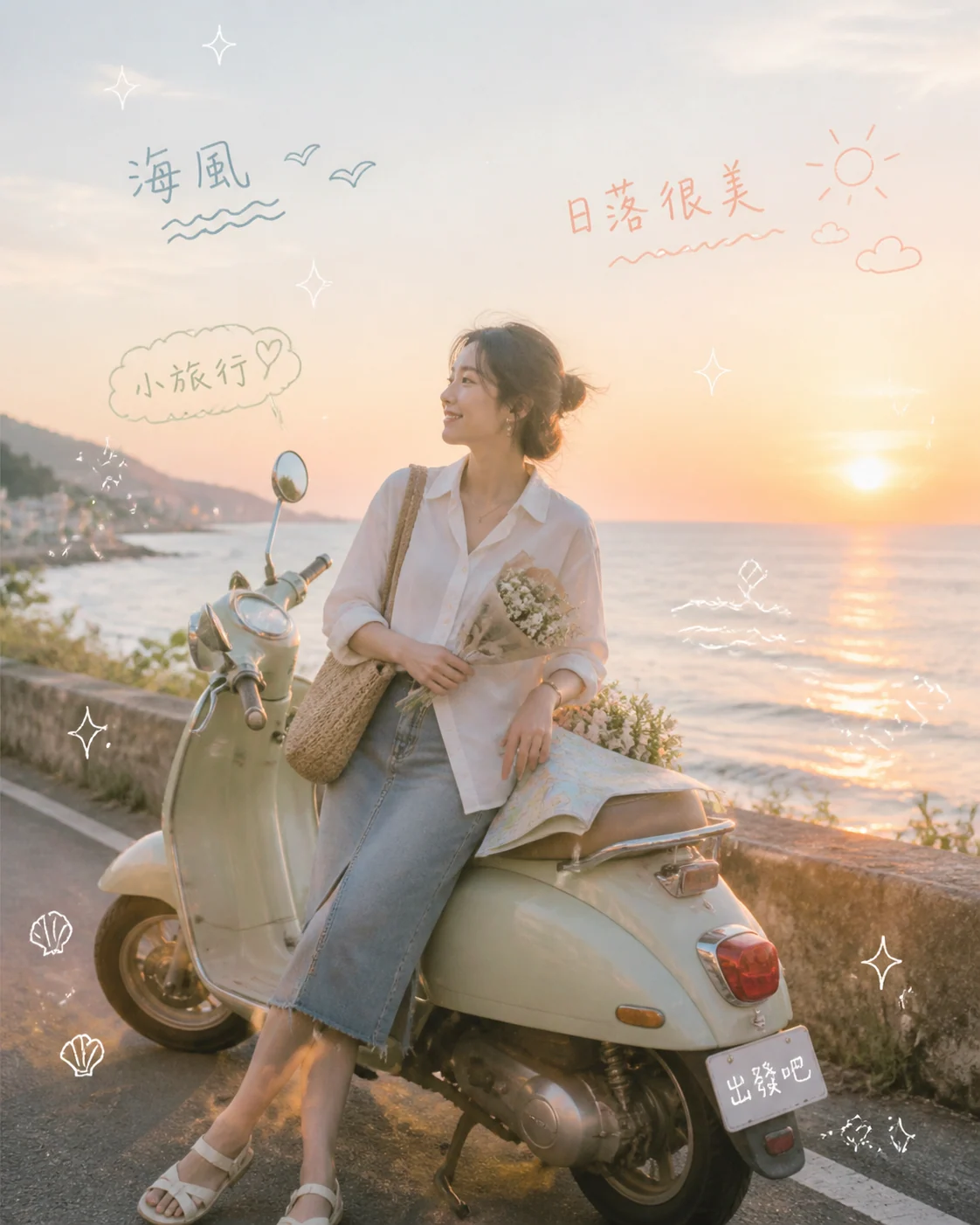 春日河边自行车生活照带手写涂鸦