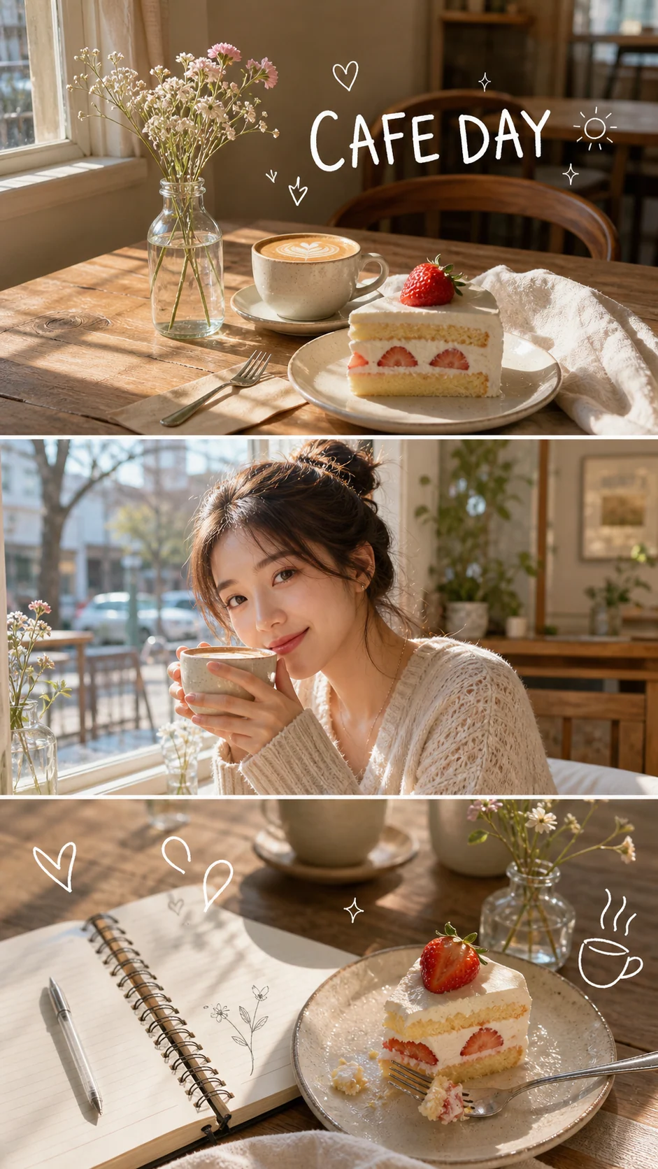 Spring field lifestyle collage with three stacked frames