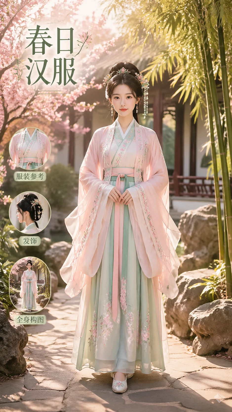 简体中文春日花园汉服全身人像