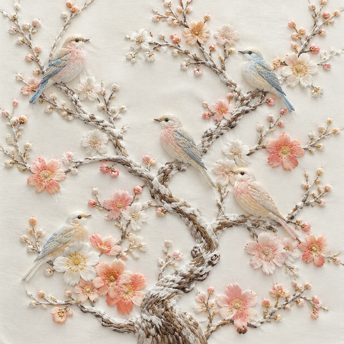 Square frosted silk-thread aviary embroidery