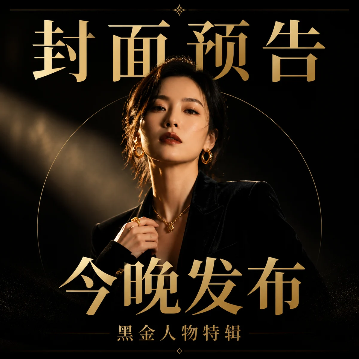 Square black and gold magazine teaser cover 示例图