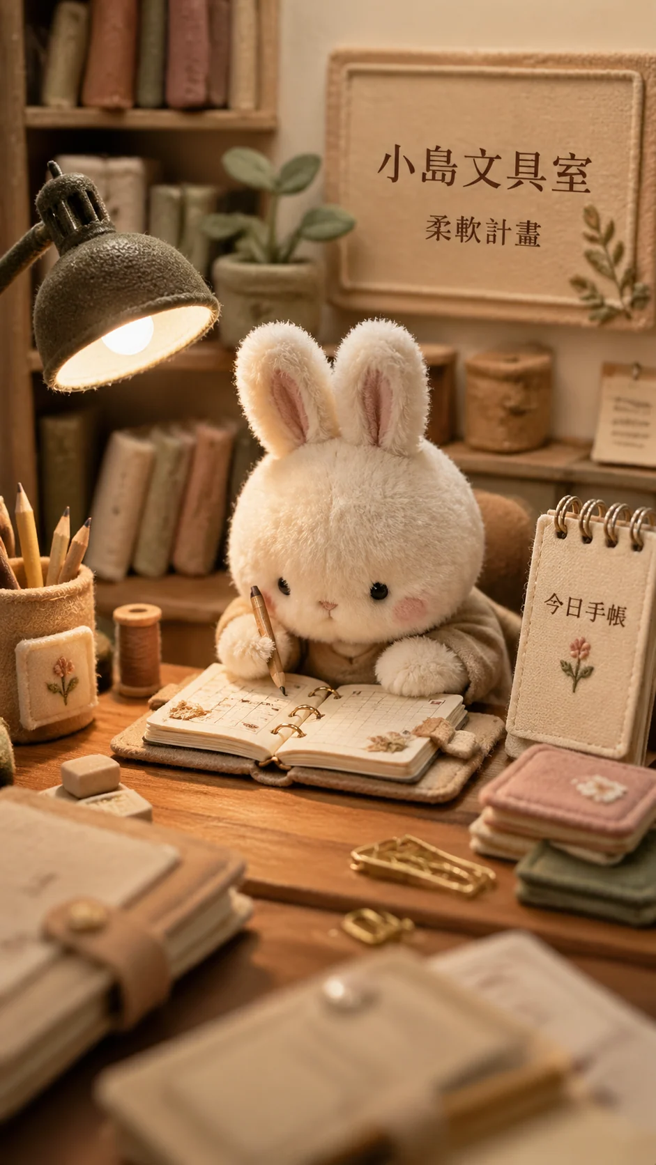 Stationery desk plush micro-world poster sample