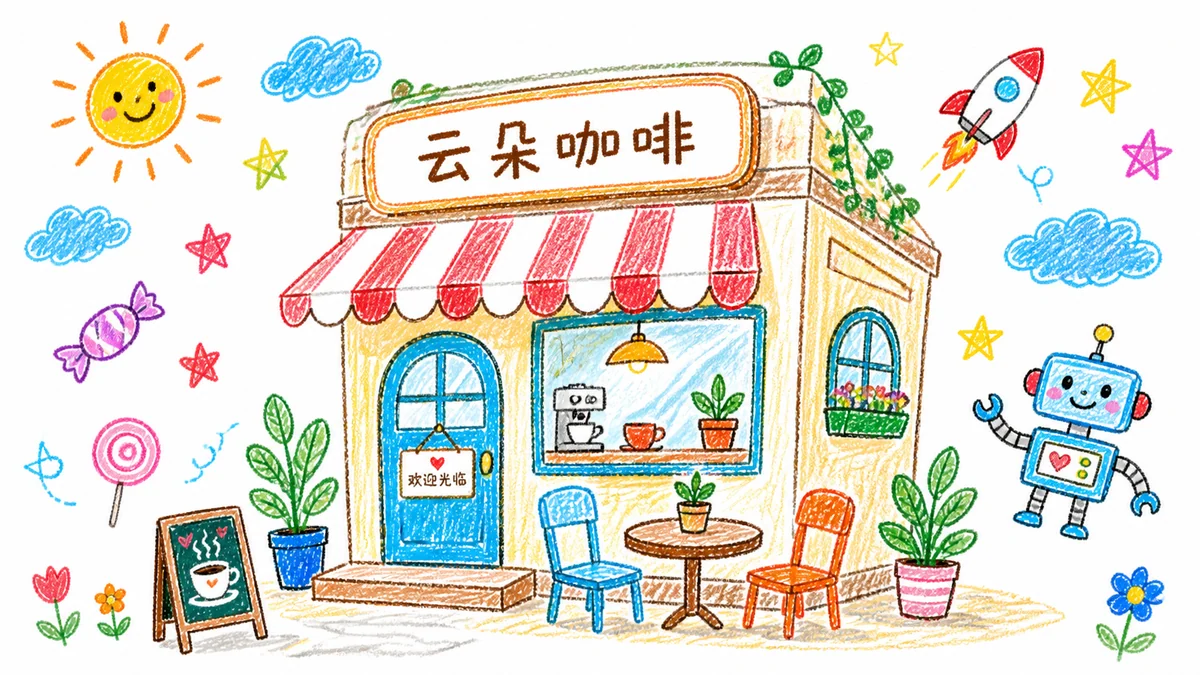 白色纸面上的横版小店蜡笔海报示例