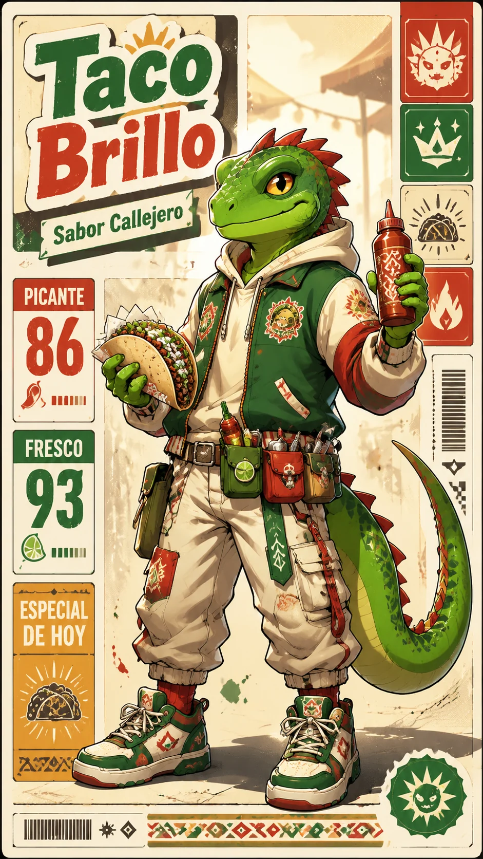 Póster de mascota de tacos callejeros en español