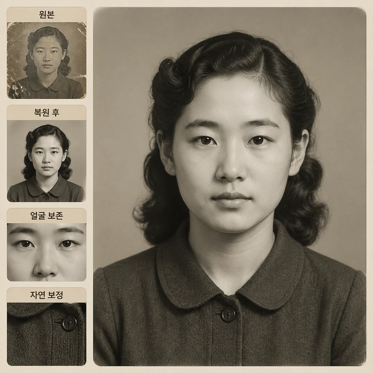 Restored vintage studio headshot with clean facial detail