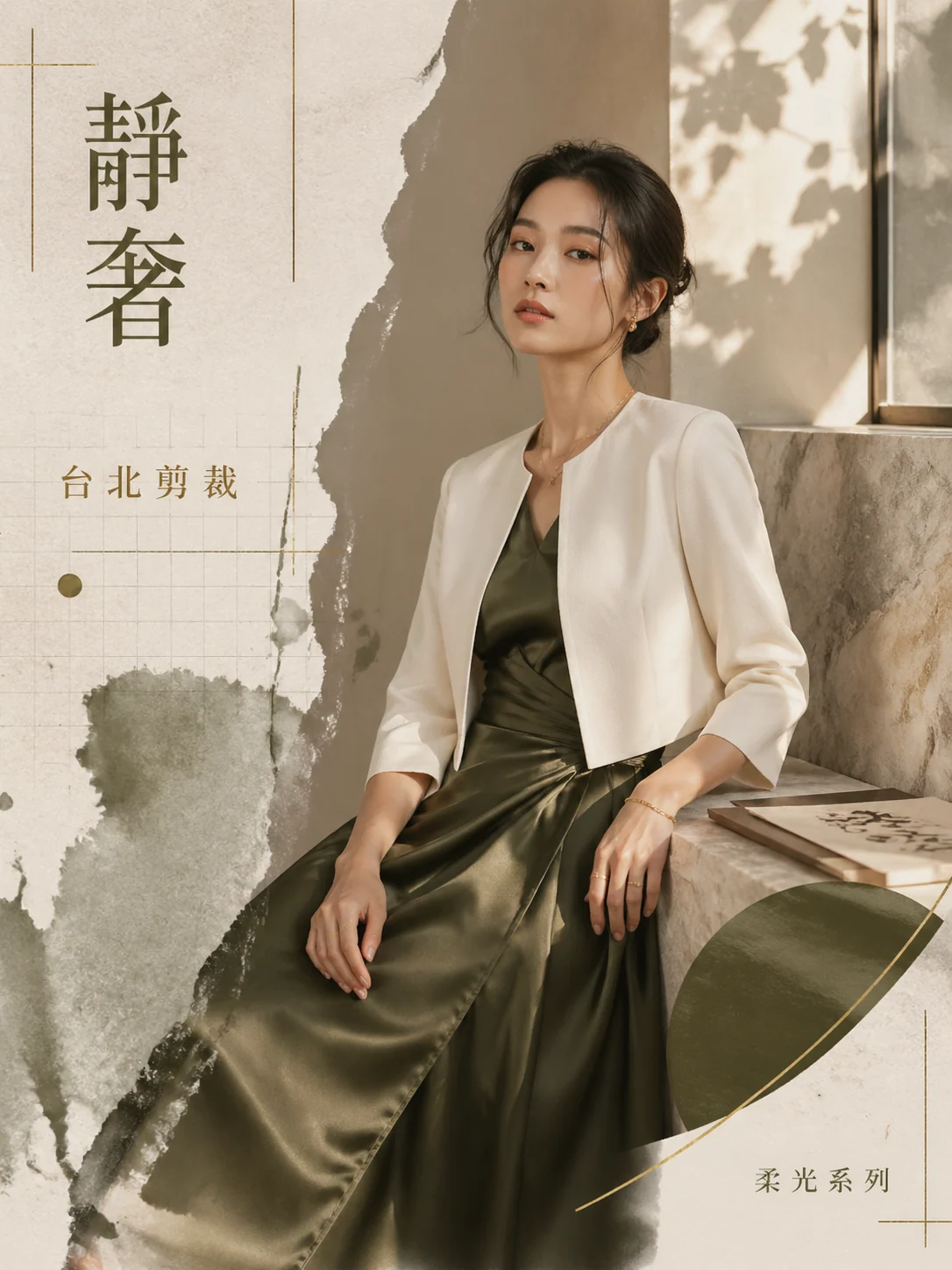 Traditional Chinese fashion lookbook poster with Taipei atelier styling