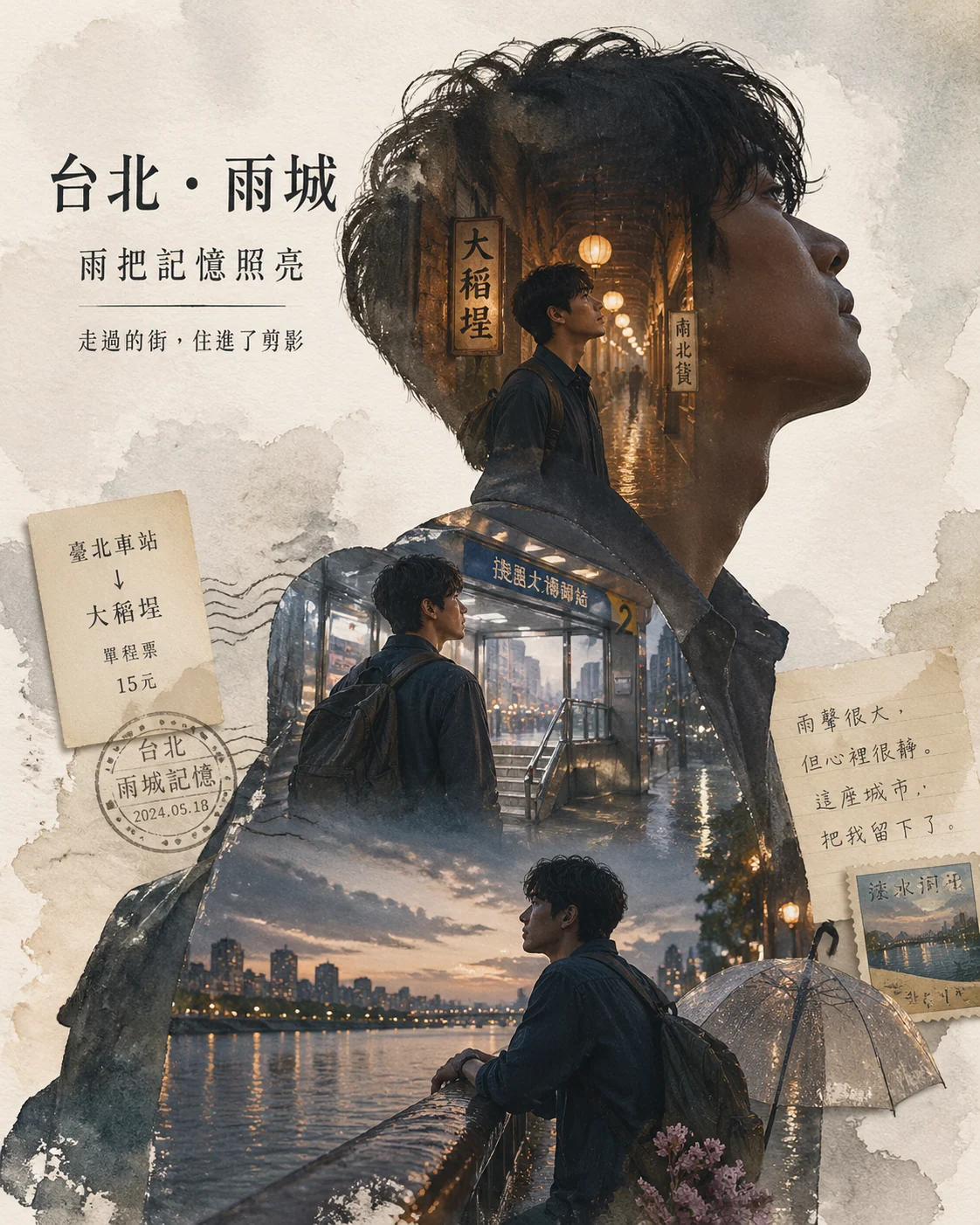 台北雨城旅行剪影照片拼貼海報示例