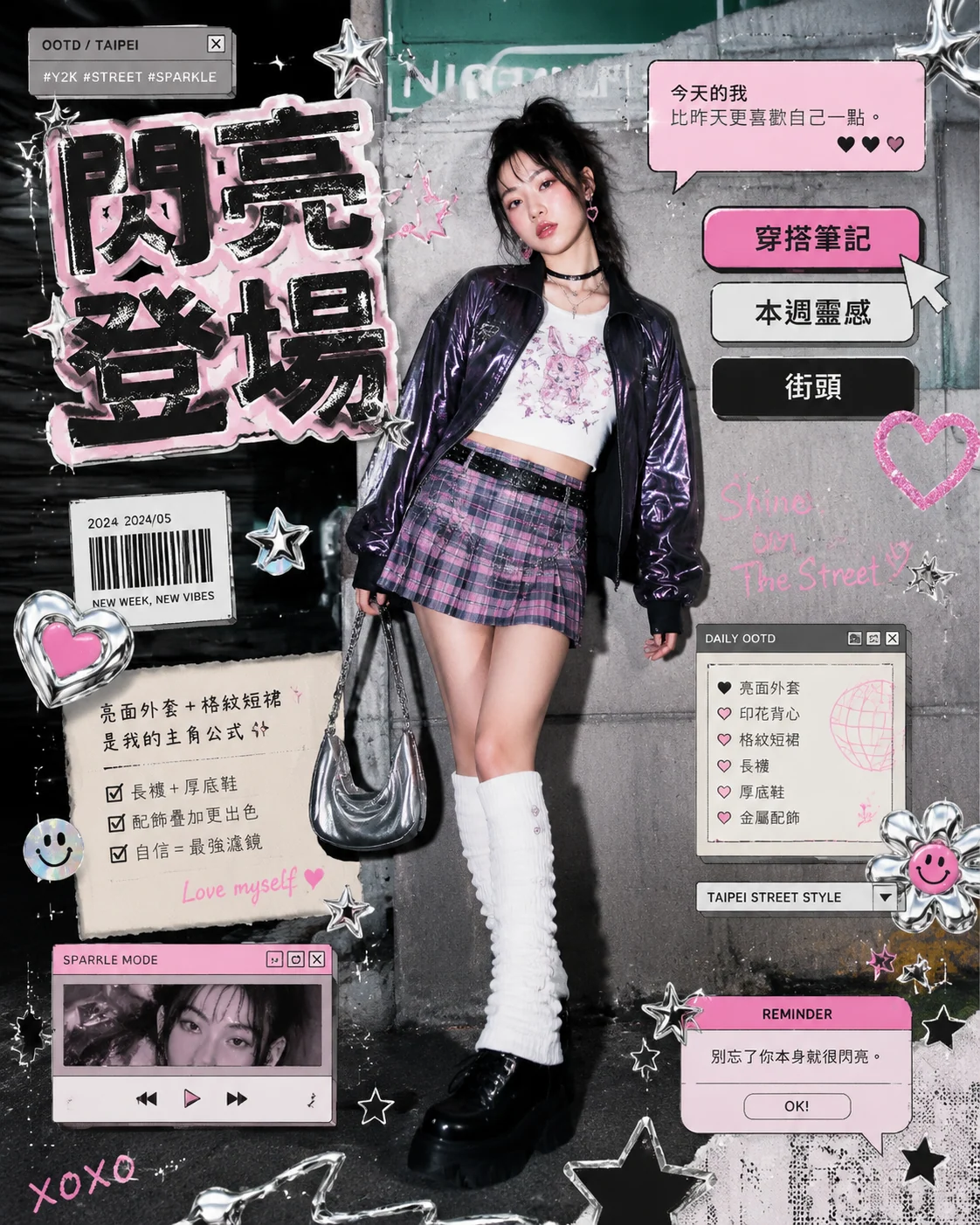 Exemple d’affiche lookbook Y2K avec stickers à Taipei