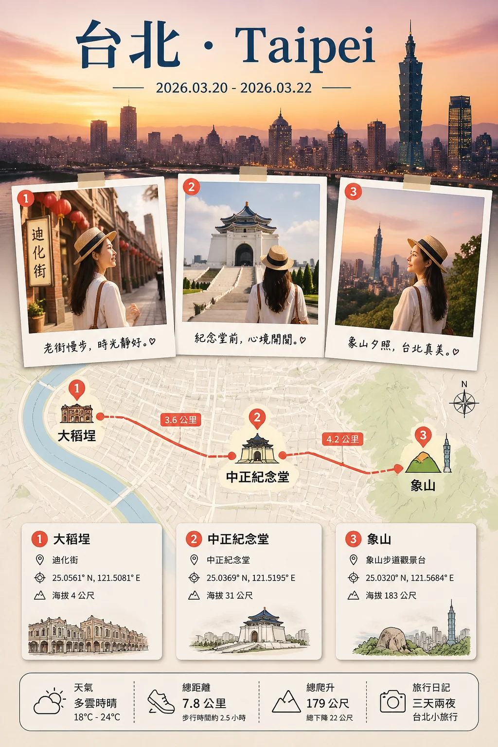 台北週末旅行路線回憶海報示例