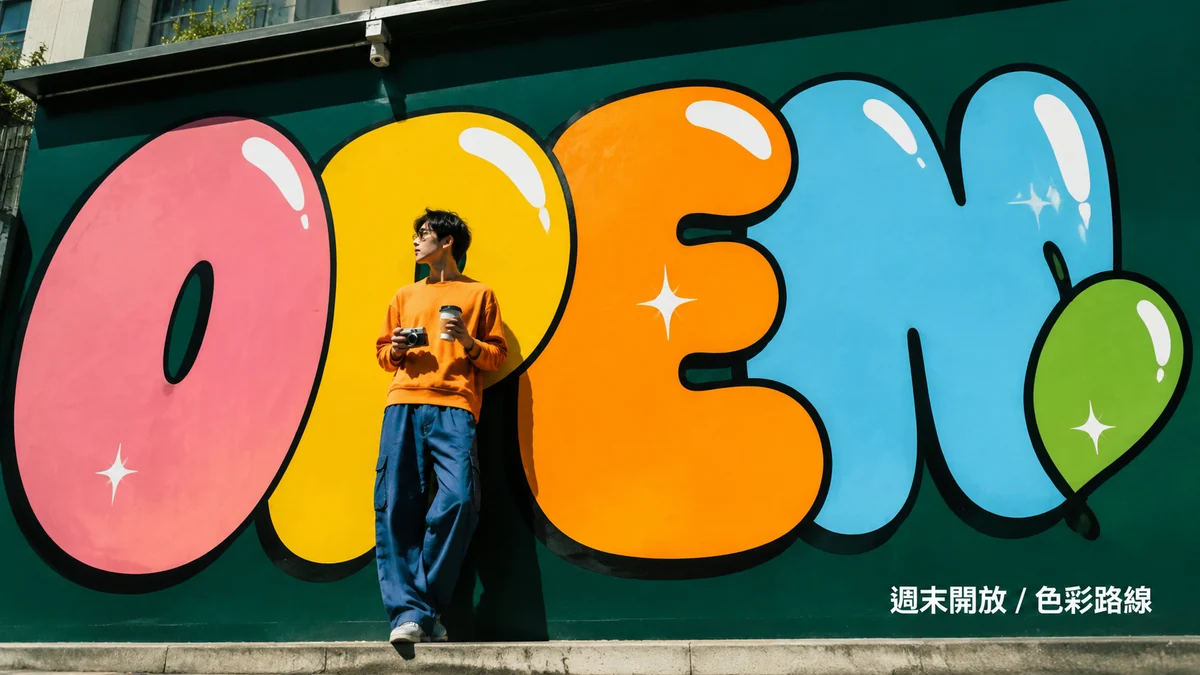 Traditional Chinese Taipei weekend portrait with colorful Pop typography