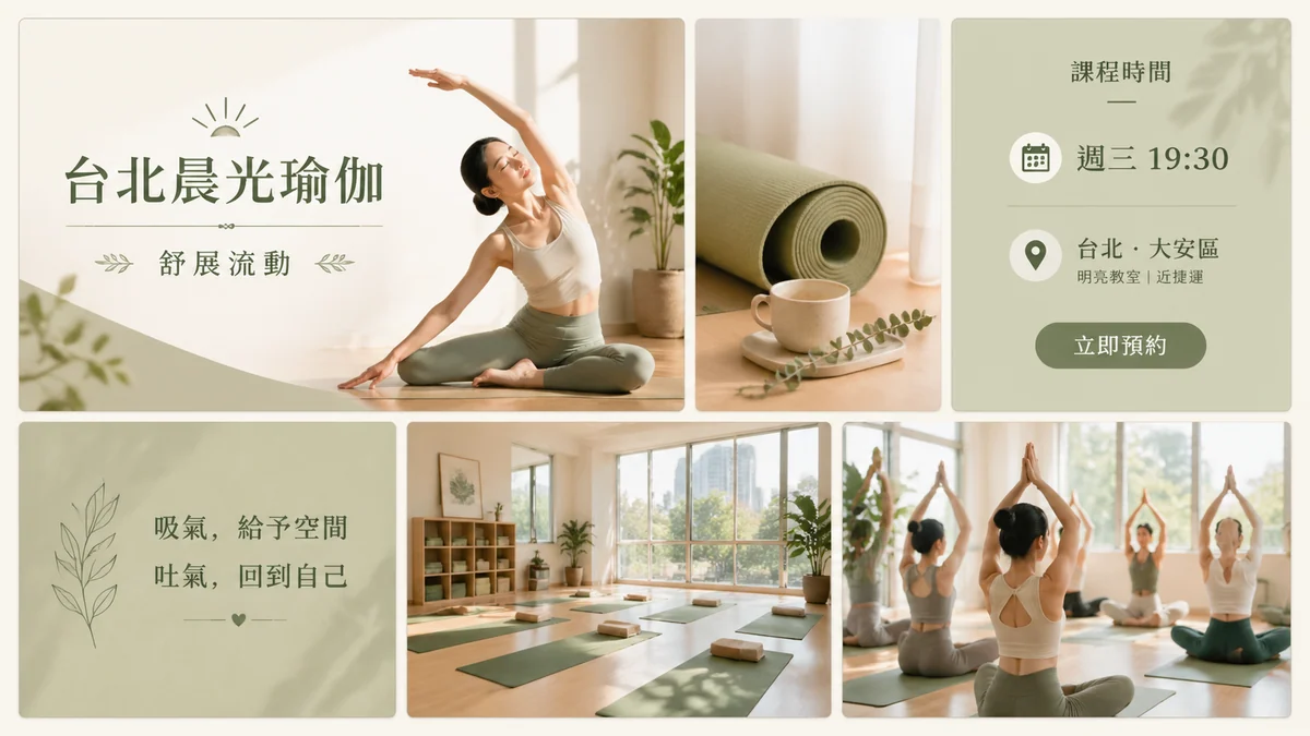 Exemple visuel de campagne yoga: Taipei Yoga Class Cards