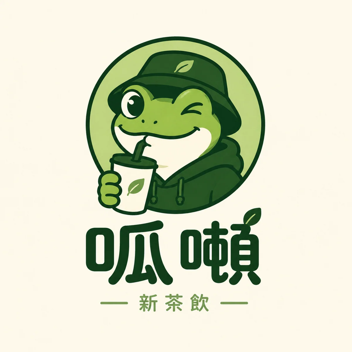 青蛙新茶饮品牌动物吉祥物 Logo 示例