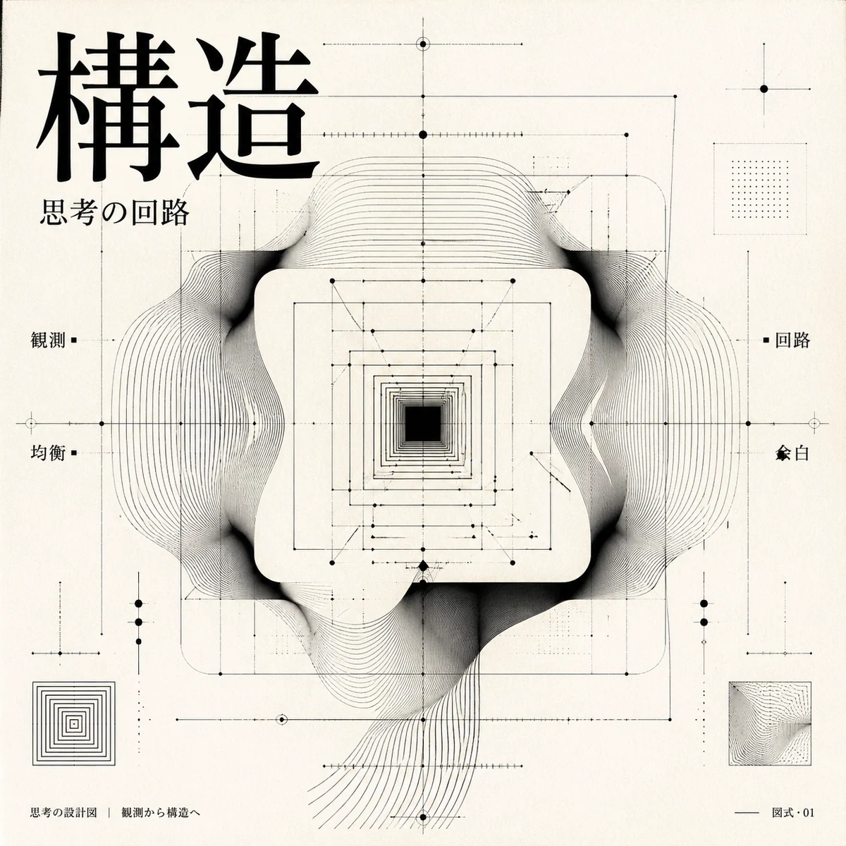 Square black and white philosophy grid concept poster