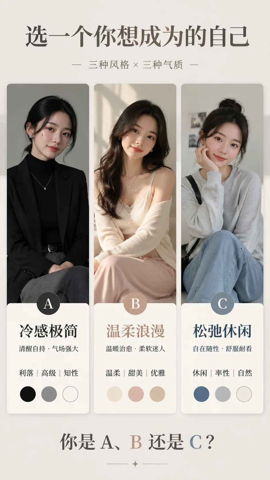 Three style persona choice poster sample