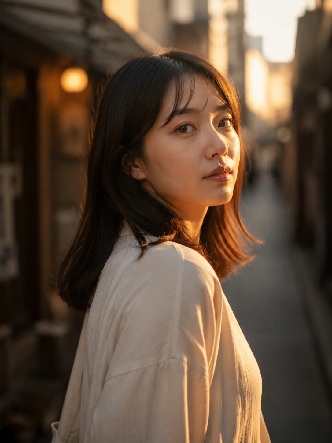 東京路地のゴールデンアワー人物写真サンプル