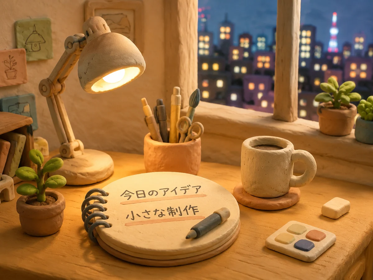 東京の机を粘土アニメ風にしたサンプル