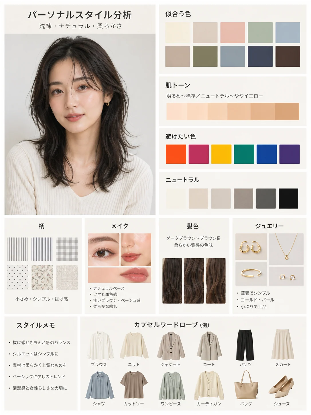 日本語ミニマルカラー診断ボードのサンプル