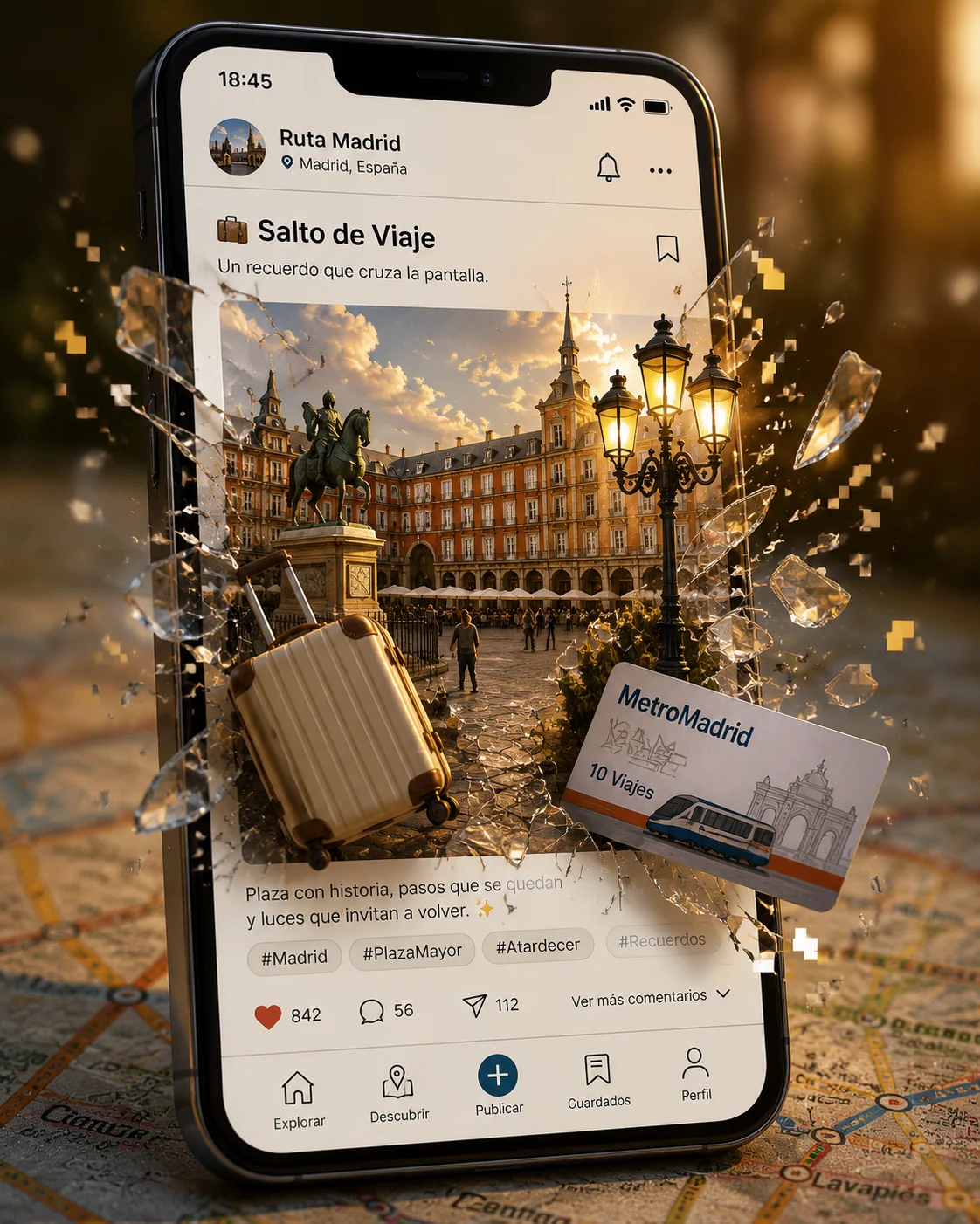 Beispielposter mit Handy-Screen-Breakout und eigener Social-UI