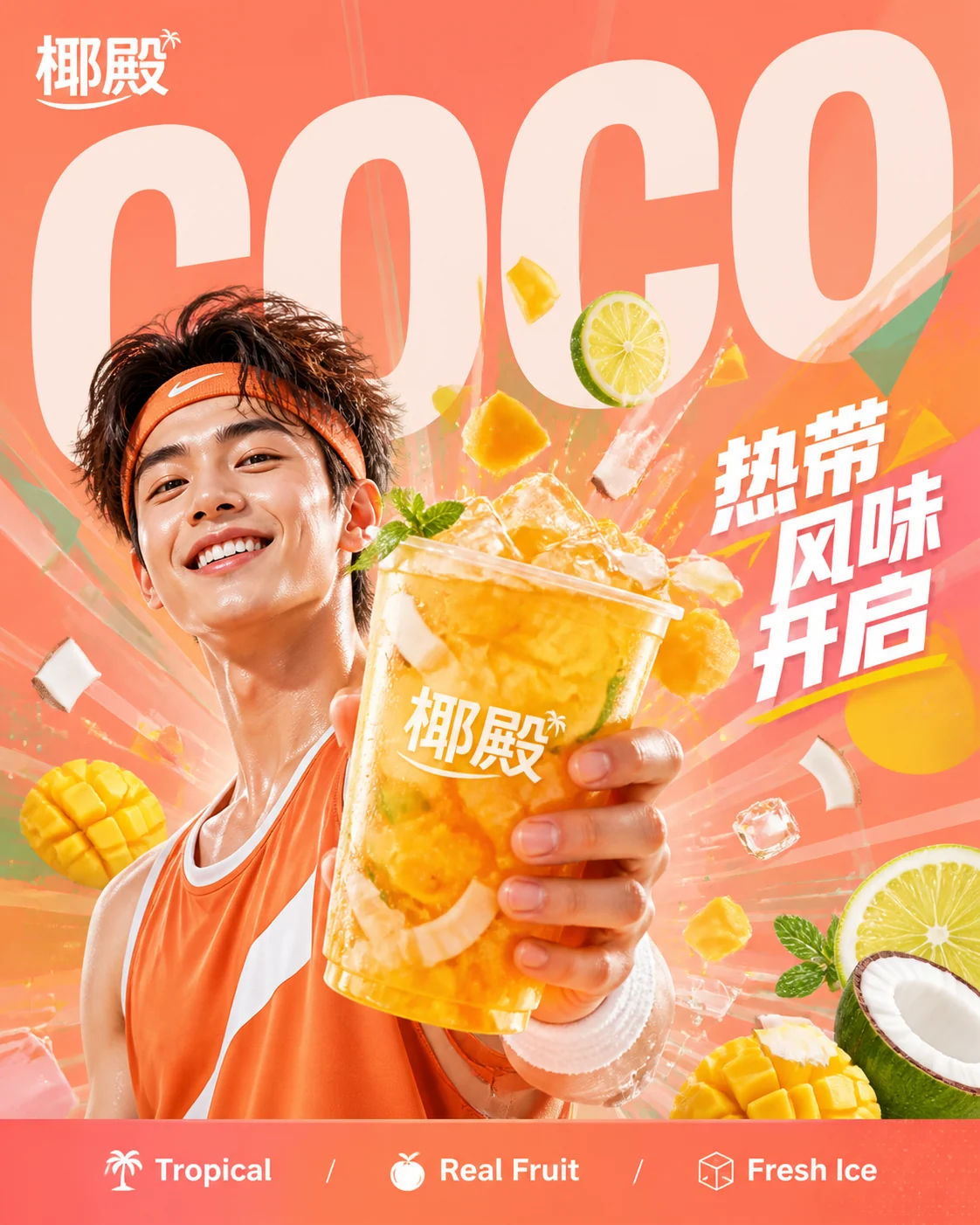 热带果茶几何 Campaign 海报示例