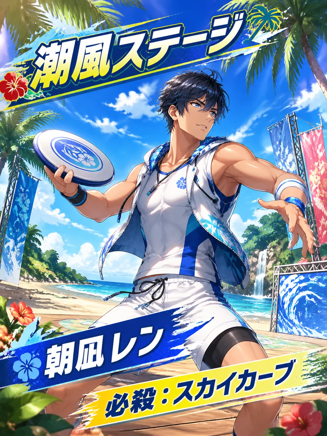 Japanese tropical beach game stage poster sample