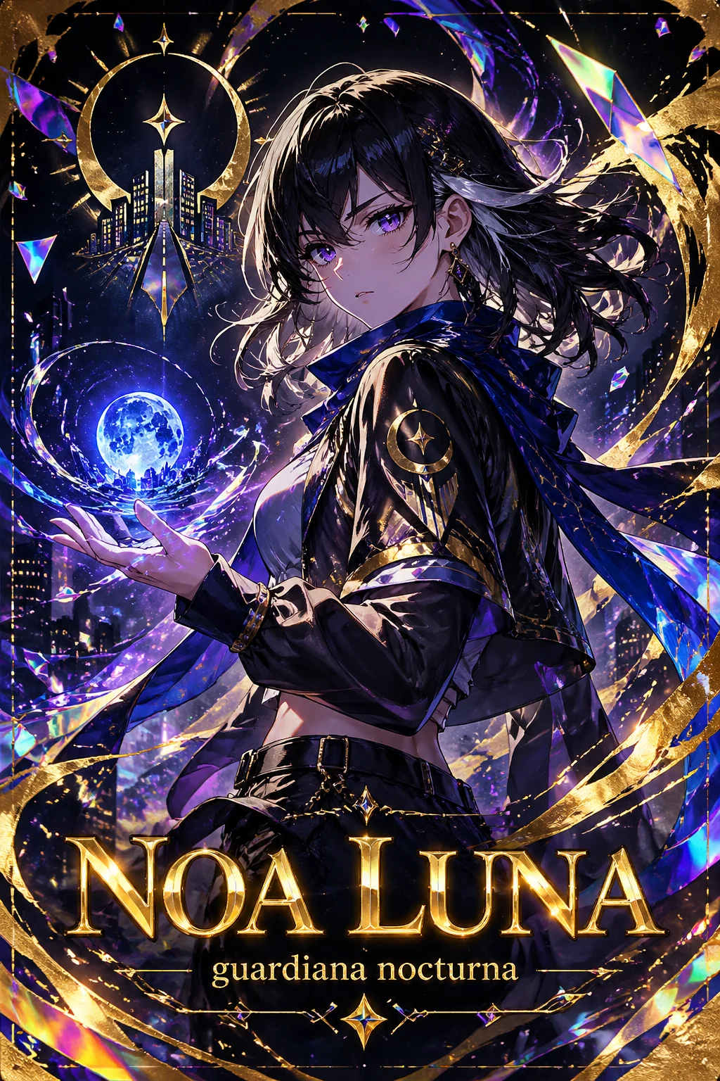 Tarjeta holografica de guardian urbano en espanol