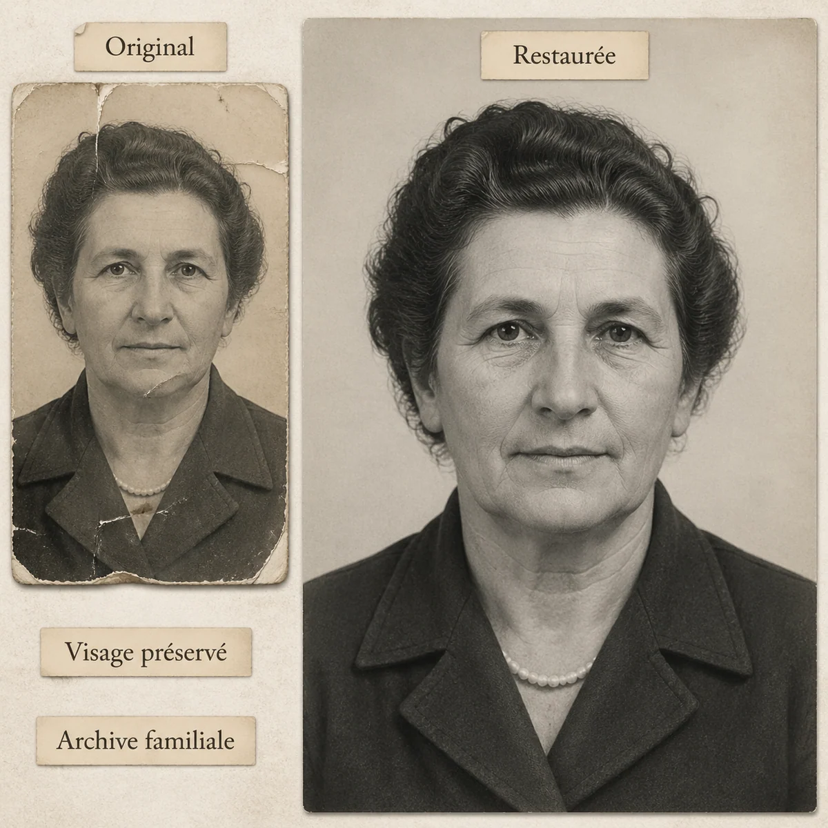 Restored vintage identification photo portrait