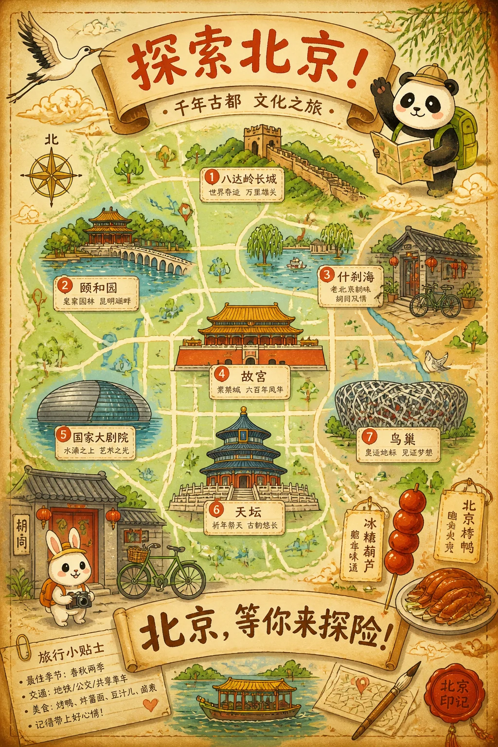 温暖童趣城市旅行地图海报示例