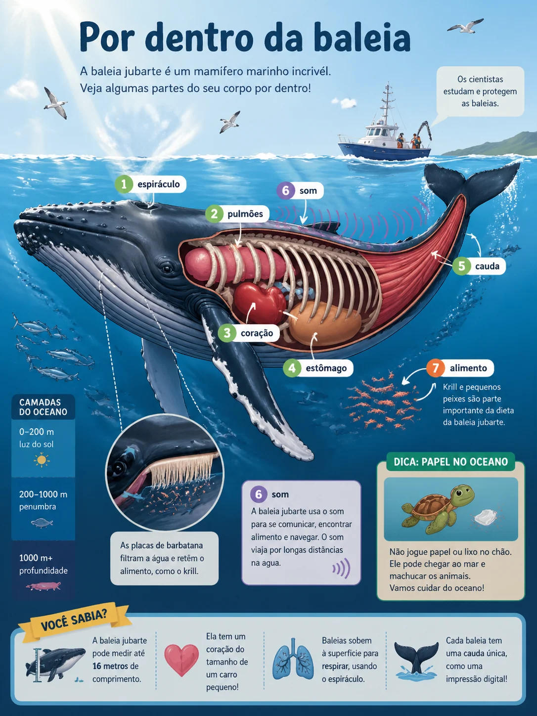Página educativa em corte de uma baleia