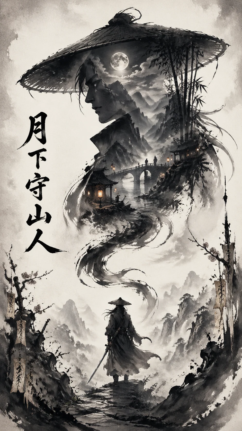 水墨侠客角色宣传海报示例