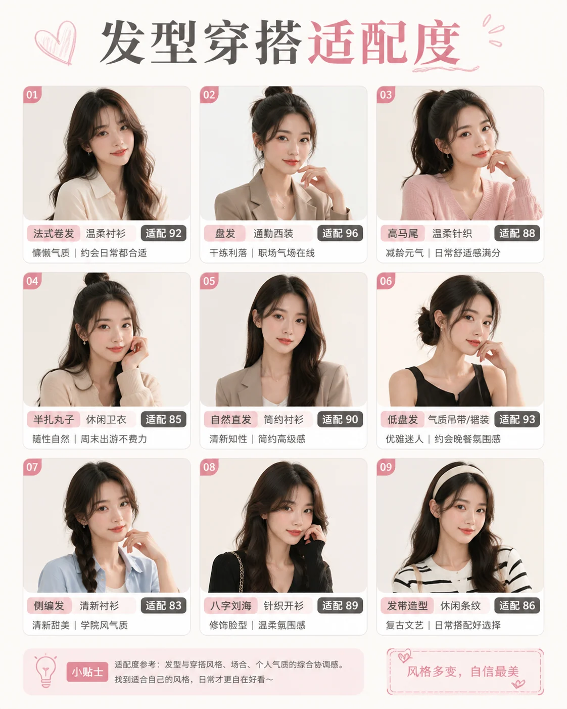 简体中文发型穿搭适配度评分图示例