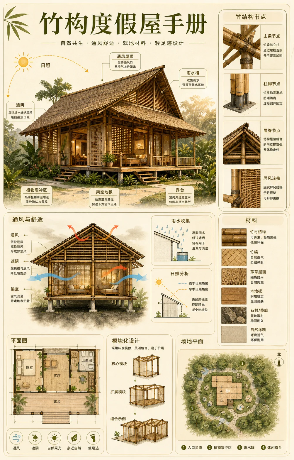 竹构生态度假屋建筑手册信息图