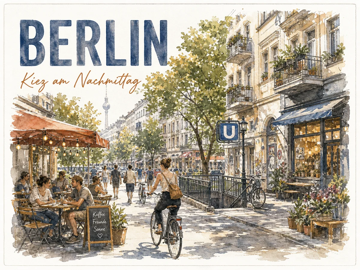 Berliner Kiez-Aquarell-Reiseposter