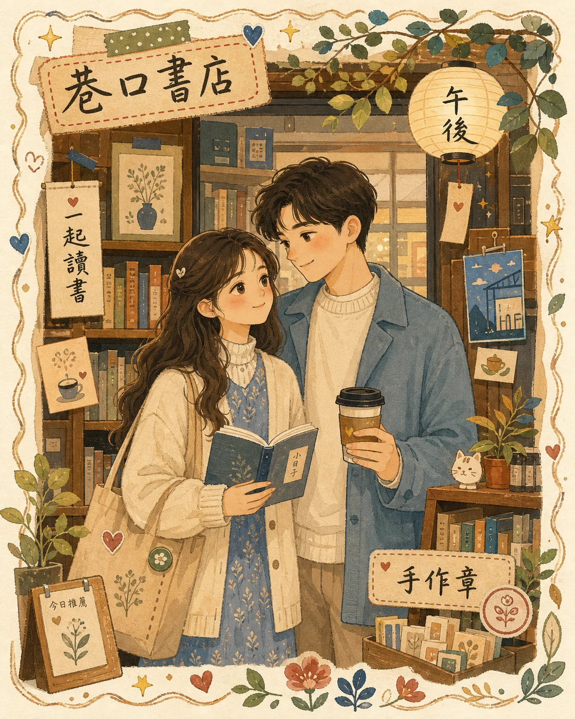 繁體中文書店情侶民藝海報示例