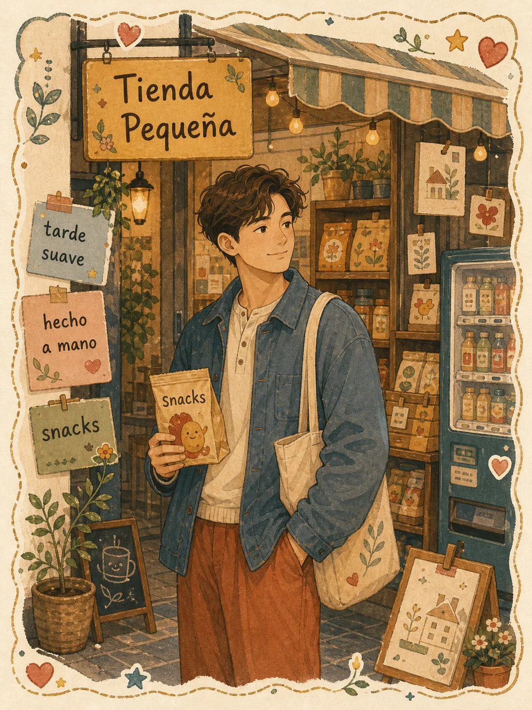 Poster folk art de tienda con texto en espanol