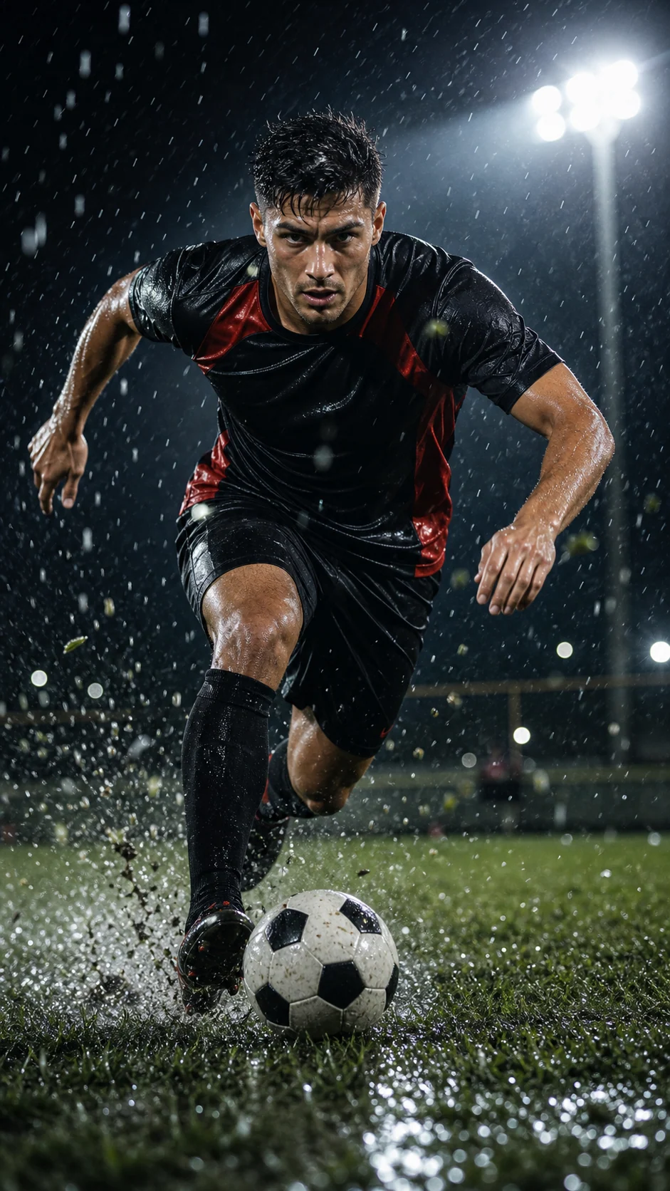 Beispiel fur ein Fußball-Sprintportrat im Regen