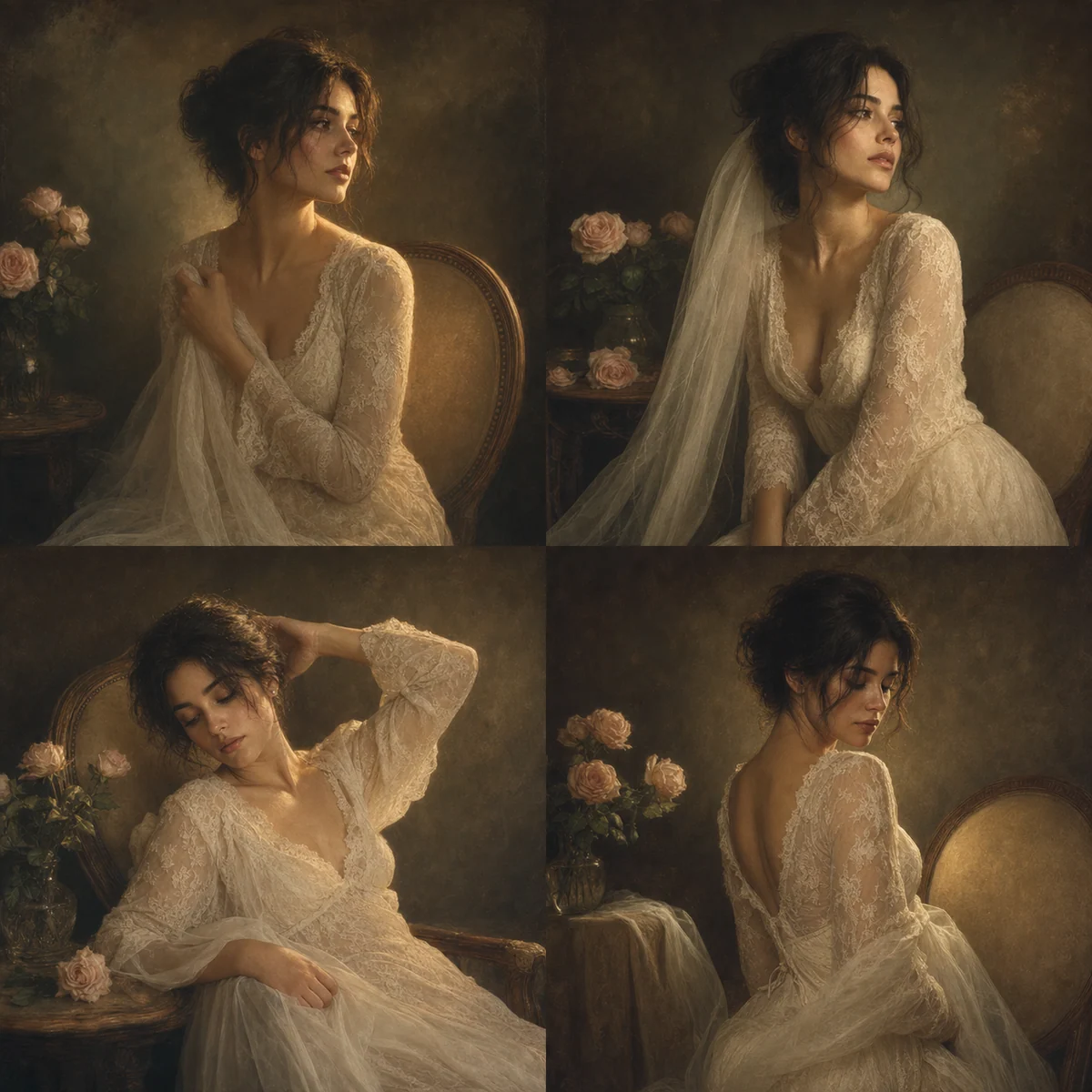 Exemplo de grade de retratos vintage franceses em pintura a óleo