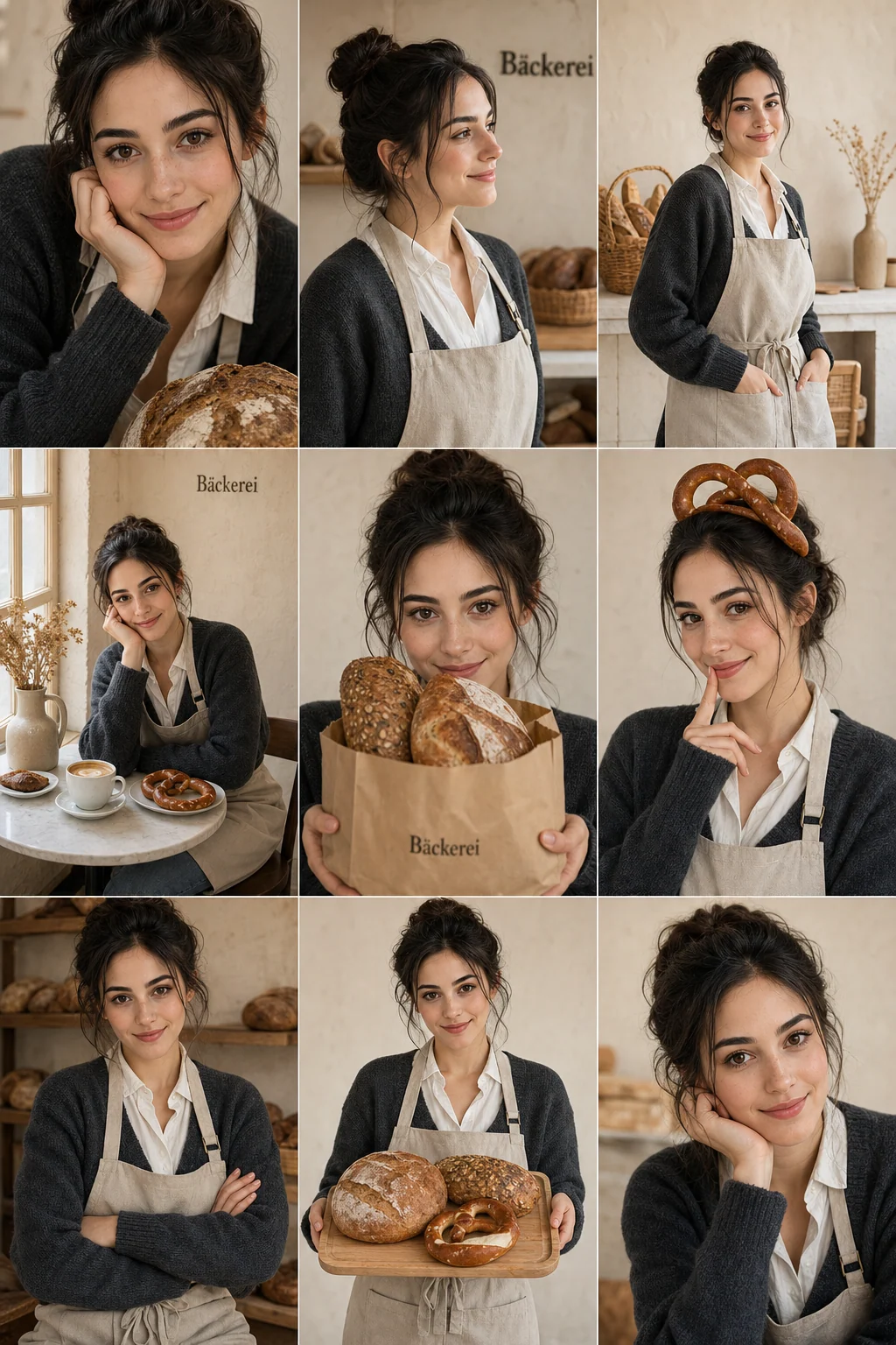 Erwachsenes Porträt-Lookbook in einer deutschen Bäckerei