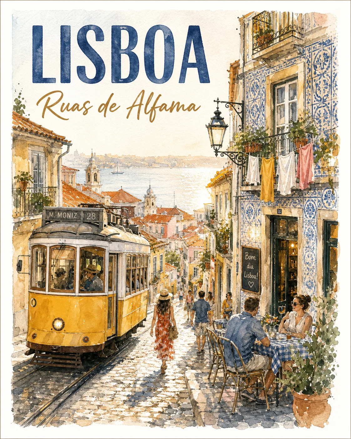 Cartaz de viagem em aquarela de Lisboa