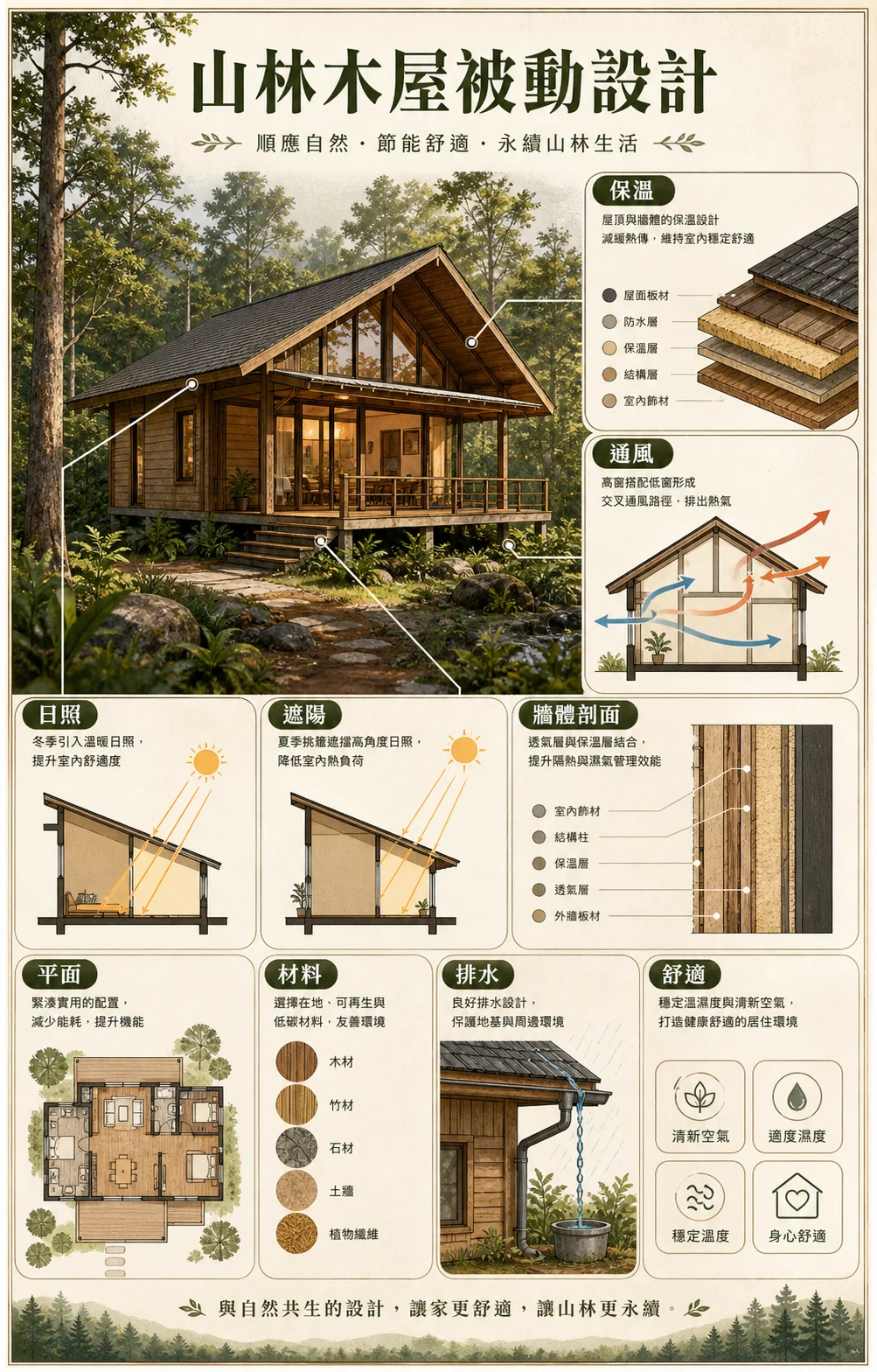 山林木屋被动设计手册信息图