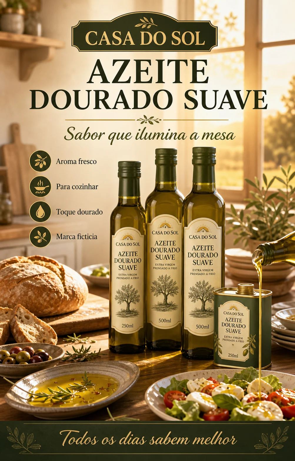Portugiesisches Beispiel fuer Olivenoel in sonniger Kueche